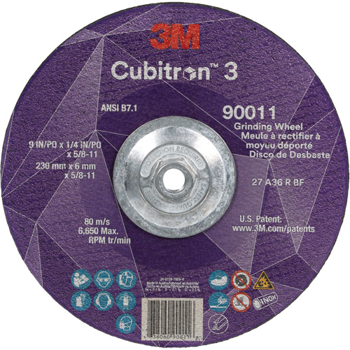 Cubitron 3 meule a moyeu d&eacute;port&eacute;, 9" x 0,25", Arbre 5/8"-11, C&eacute;ramique, Type T27 MAS Chibougamau