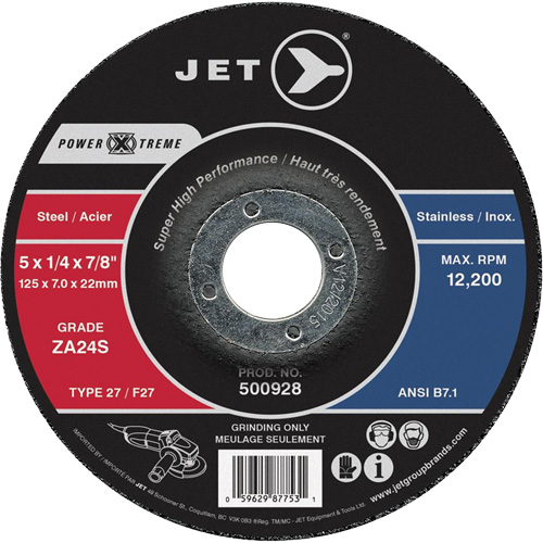 Power-Xtreme ZA24S Grinding Wheel, 5" x 1/4", 7/8" Arbor, Type 27 MAS Chibougamau