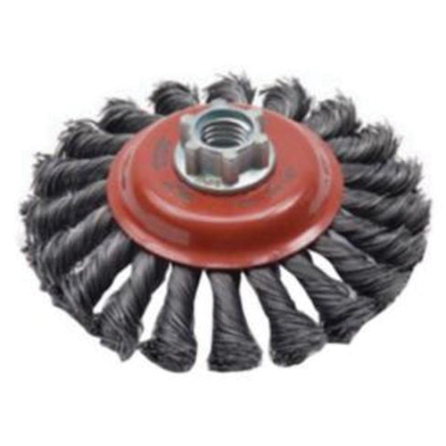 Brosse concave &agrave; fils nou&eacute;s torsad&eacute;s, Dia. 4", Fils 0,02", Arbre 5/8"-11, Acier MAS Chibougamau
