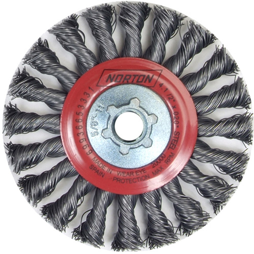 Full Cable Twist Wire Wheel, 4" Dia., 0.02" Fill, 5/8"-11 Arbor, Steel MAS Chibougamau