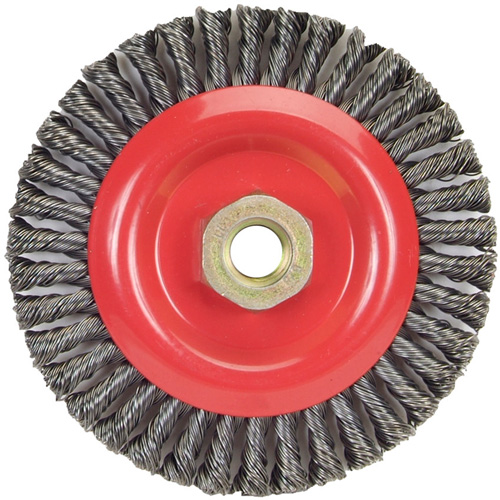 Brosse &agrave; fils nou&eacute;s pour cordons de soudure pour meuleuse angulaire, Dia. 5", Fils 0,02", Arbre 5/8"-11, Acier MAS Chibougamau