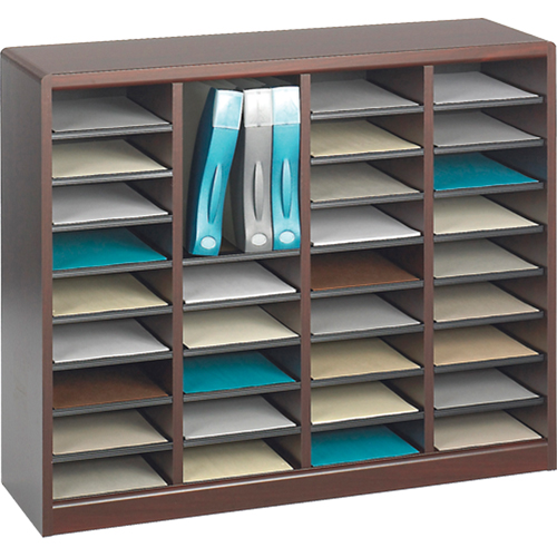 E-Z Stor&reg; Literature Organizer, Stationary, 36 Slots, Wood, 40" W x 3/4" D x 32-1/2" H MAS Chibougamau