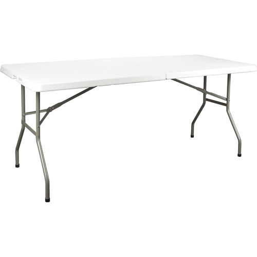 Fold-in-Half Table, Rectangular, 72" L x 30" W, Polyethylene, White MAS Chibougamau