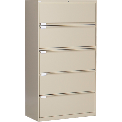Lateral Filing Cabinet, Steel, 5 Drawers, 36" W x 18" D x 65-1/2" H, Beige MAS Chibougamau