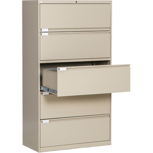 Lateral Filing Cabinet, Steel, 5 Drawers, 36" W x 18" D x 65-1/2" H, Beige MAS Chibougamau
