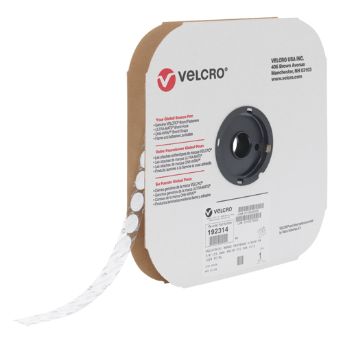 Attache Velcoin, Crochet, 3/4" dia., Adh&eacute;sif, Blanc MAS Chibougamau