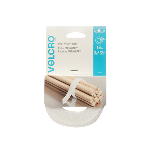 Ruban d'attaches One-Wrap, Boucle et crochet, 12' x 3/4", Auto-aggripant, Blanc MAS Chibougamau