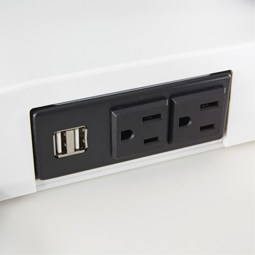 Soar Sit/Stand Electric Desk with Dual Monitor Arm, Desktop Unit, 37-1/4" H x 27-3/4" W x 22" D, White MAS Chibougamau