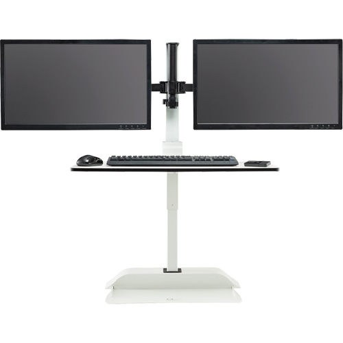 Soar Sit/Stand Electric Desk with Dual Monitor Arm, Desktop Unit, 37-1/4" H x 27-3/4" W x 22" D, White MAS Chibougamau