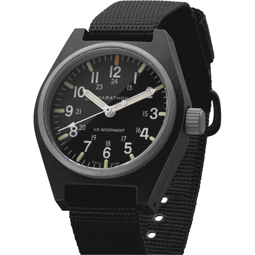 General Purpose Quartz with MaraGlo Watch, Analog, Battery Operated, 0.6" W x 1.3" D x 0.4" H, Black MAS Chibougamau