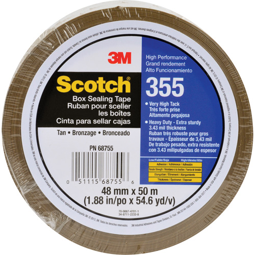 Scotch&reg; 355 Box Sealing Tape, Hot Melt Adhesive, 3.4 mils, 48 mm (1-22/25") x 50 m (164') MAS Chibougamau
