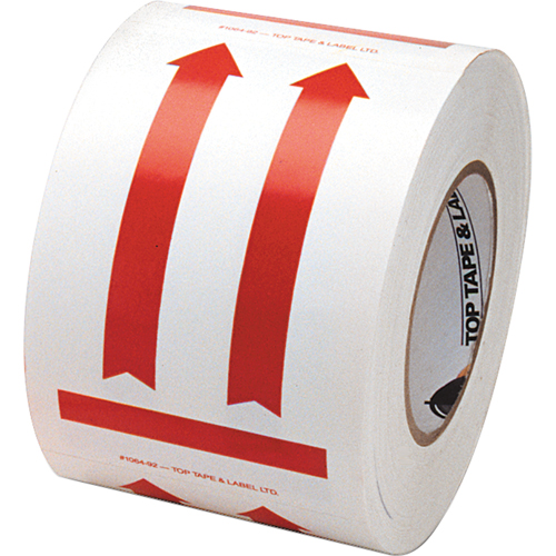 &eacute;tiquettes pour traitement sp&eacute;cial a/pictogramme Ce c&ocirc;t&eacute; vers le haut, 6" lo x 4" la, Rouge/blanc MAS Chibougamau