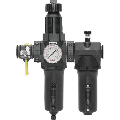 Filtre + r&eacute;gulateur + lubrificateur &agrave; drain manuel avec bol standard et manom&egrave;tre Modulair 400, 3/4" NPT MAS Chibougamau