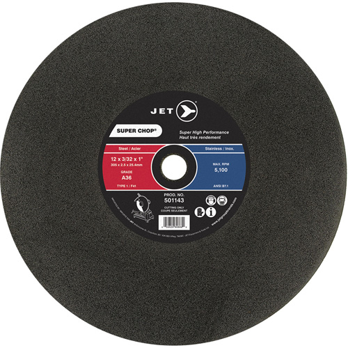 Super Chop&reg; Cut-Off Wheel, 14" x 3/32", 1" Arbor, Type 1/F41, Aluminum Oxide, 4400 RPM MAS Chibougamau