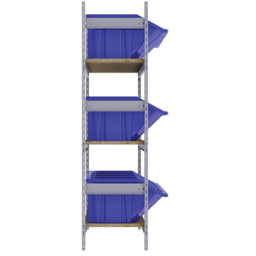 Wide Span Shelving with Jumbo Plastic Bins, Steel, Boltless, 800 lbs. Capacity, 66" W x 60" H x 18" D MAS Chibougamau