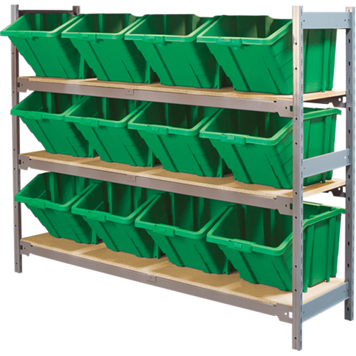 Wide Span Shelving with Jumbo Plastic Bins, Steel, Boltless, 800 lbs. Capacity, 66" W x 60" H x 18" D MAS Chibougamau