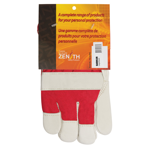 Gants d'ajusteur rouge & blanc doubl&eacute;s pour l'hiver de premi&egrave;re qualit&eacute;, Grand, Paume en Cuir fleur de vache, Doublure en Boa MAS Chibougamau
