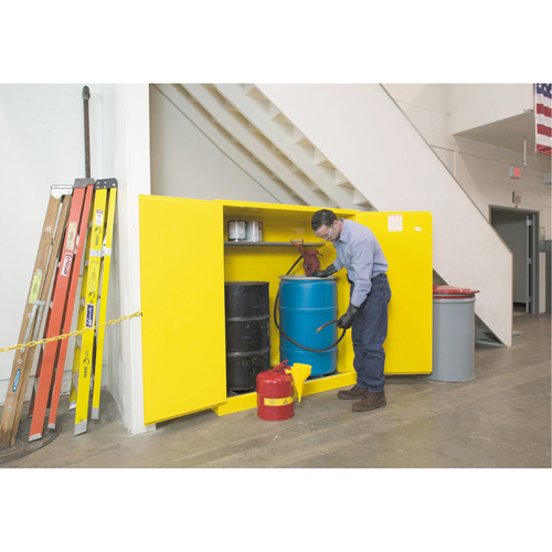 Sure-Grip&reg; EX Vertical Drum Storage Cabinets, 110 US gal. Cap., 2 Drums, Yellow MAS Chibougamau