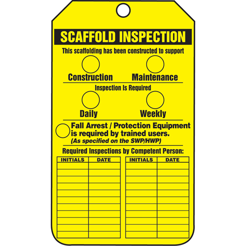 &eacute;tiquettes de s&eacute;curit&eacute; d'inspection et de contr&ocirc;le de l'&eacute;tat de l'&eacute;quipement, Papier cartonn&eacute;, 3-1/8" la x 5-7/8" h, Anglais MAS Chibougamau
