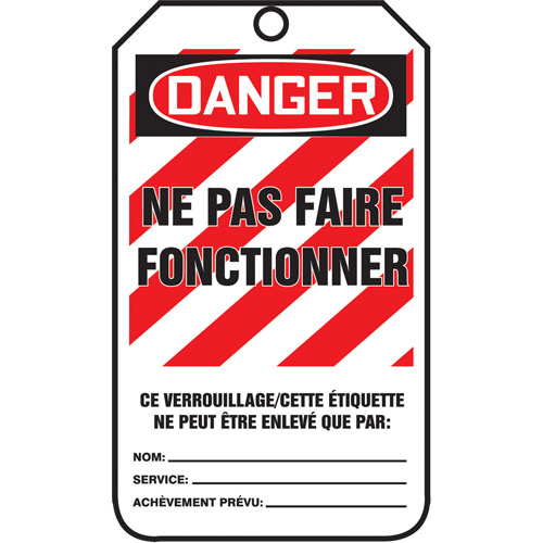 &eacute;tiquettes de verrouillage, Papier cartonn&eacute;, 3-1/8" la x 5-7/8" h, Français MAS Chibougamau