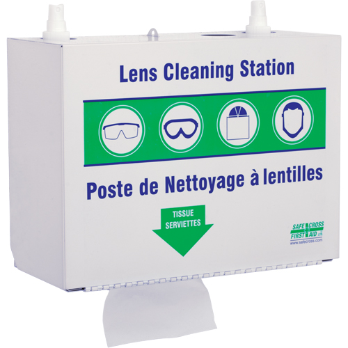 Metal Lens Cleaning Stations - Two 500ml Solutions & 1 Box of Tissue, Metal, 10.5" L x 5.5" D x 6.3" H MAS Chibougamau