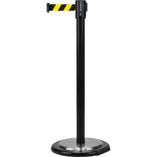 Free-Standing Crowd Control Barrier, Steel, 35" H, Black/Yellow Tape, 7' Tape Length MAS Chibougamau
