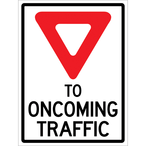 "Yield to Oncoming Traffic" Roll-Up Sign Traffic Sign, 36" x 48", Vinyl, English with Pictogram MAS Chibougamau