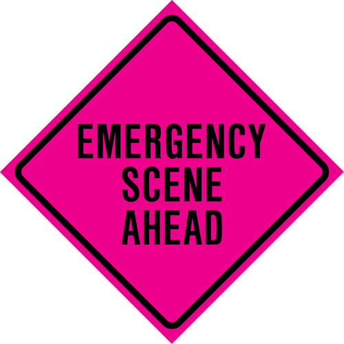 "Emergency Scene Ahead" Roll-Up Traffic Sign, 36" x 36", Vinyl, English MAS Chibougamau