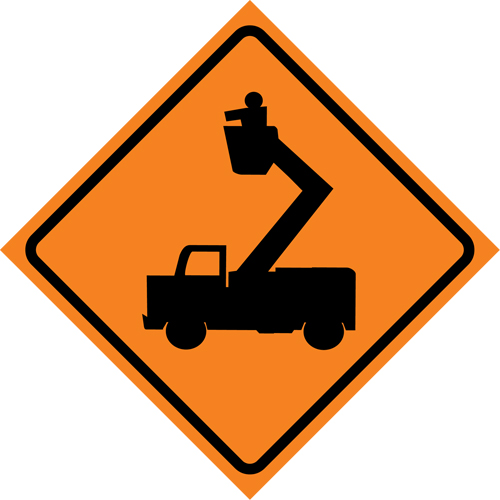 Man in Elevated Bucket Roll-Up Traffic Sign, 29-1/2" x 29-1/2", Vinyl, Pictogram MAS Chibougamau