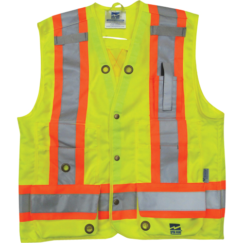 Surveyor Safety Vest, High Visibility Lime-Yellow, Small, Polyester MAS Chibougamau
