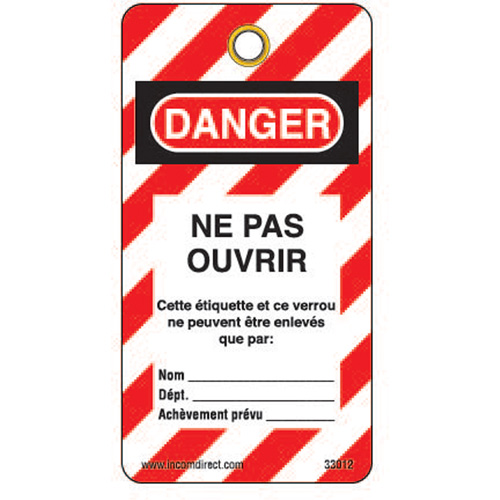 &eacute;tiquettes de verrouillage, Plastique, 3" la x 5-3/4" h, Français MAS Chibougamau