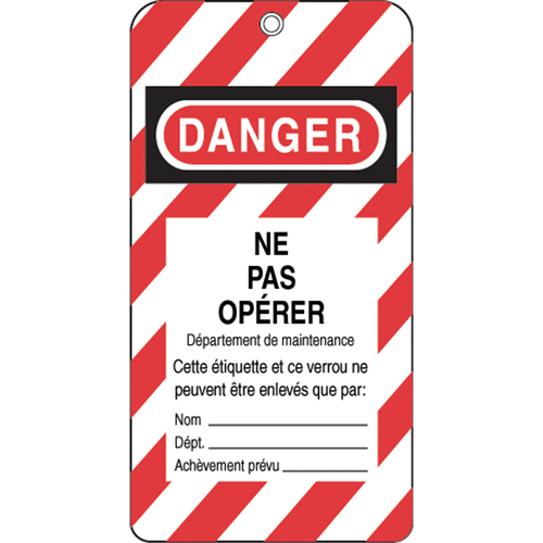 &eacute;tiquettes de verrouillage, Plastique, 3" la x 5-3/4" h, Français MAS Chibougamau
