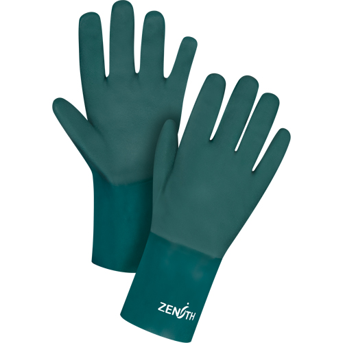 Double Dipped Green Gloves, 12" L, PVC, Cotton Jersey Inner Lining, 70-mil MAS Chibougamau