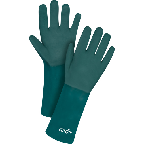 Double Dipped Green Gloves, 14" L, PVC, Cotton Jersey Inner Lining, 70-mil MAS Chibougamau