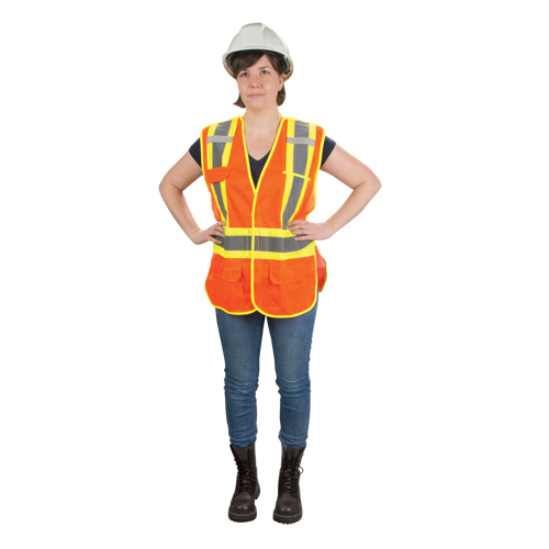 Veste d'arpenteur haute visibilit&eacute;, conforme &agrave; la CSA, Orange haute visibilit&eacute;, Moyen, Polyester MAS Chibougamau