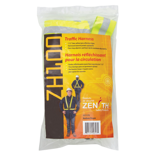 Standard-Duty Safety Harness, High Visibility Lime-Yellow, Silver Reflective Colour, Medium MAS Chibougamau
