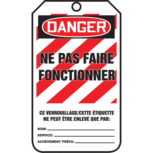 Lockout Tags, Plastic, 3-3/8" W x 5-5/8" H, French MAS Chibougamau