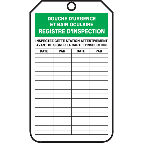 &eacute;tiquettes de s&eacute;curit&eacute; d'inspection et de contr&ocirc;le de l'&eacute;tat de l'&eacute;quipement, Papier cartonn&eacute;, 3-1/8" la x 5-7/8" h, Français MAS Chibougamau