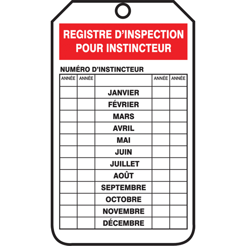 Inspection Tags, Plastic, 3-1/8" W x 5-7/8" H, French MAS Chibougamau