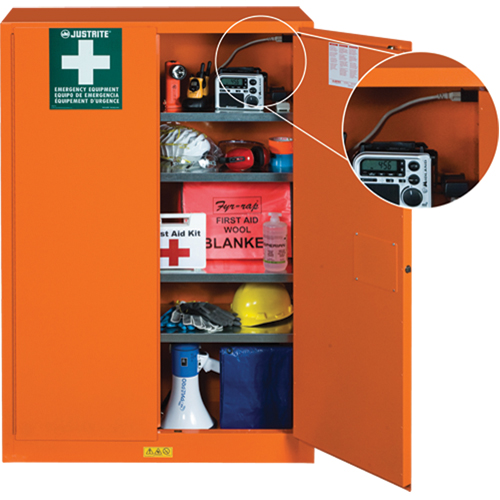 Emergency Preparedness Storage Cabinets, Steel, 4 Shelves, 65" H x 43" W x 18" D, Orange MAS Chibougamau