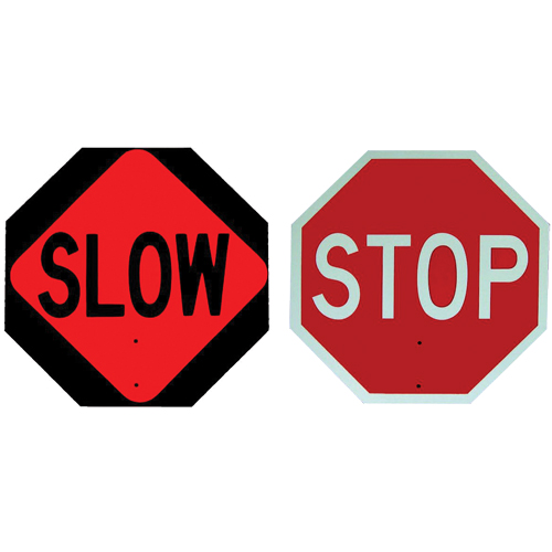 Panneau de signalisation &agrave; deux c&ocirc;t&eacute;s  Stop/Slow  MAS Chibougamau