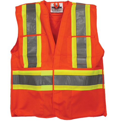 Tear Away Safety Vest, High Visibility Orange, 4X-Large/5X-Large, Polyester MAS Chibougamau