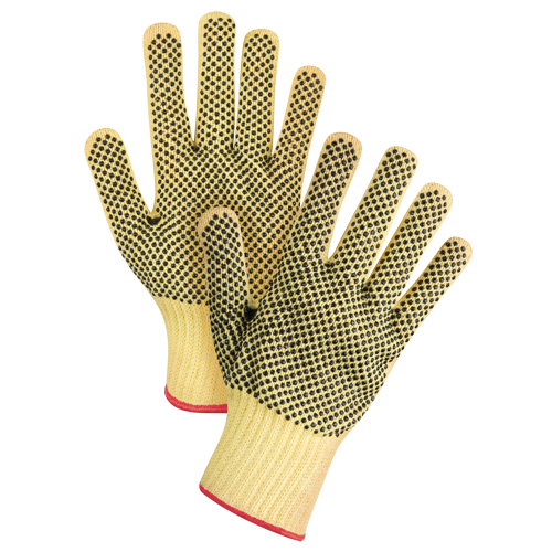 Gants tricot&eacute;s deux c&ocirc;t&eacute;s, sans couture, &agrave; pois, Taille Petit/7, Calibre 7, Rev&ecirc;tement PVC, Enveloppe en Kevlar, ASTM ANSI niveau A2/EN 388 niveau 3 MAS Chibougamau