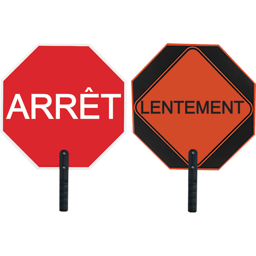 Panneau de signalisation &agrave; deux c&ocirc;t&eacute;s  Arr&ecirc;t/Lentement  MAS Chibougamau