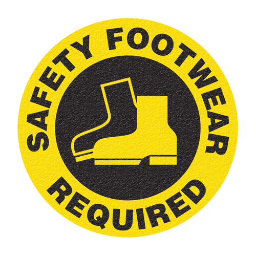 Panneau de signalisation au sol  Safety Footwear , Adh&eacute;sif, Anglais avec pictogramme MAS Chibougamau