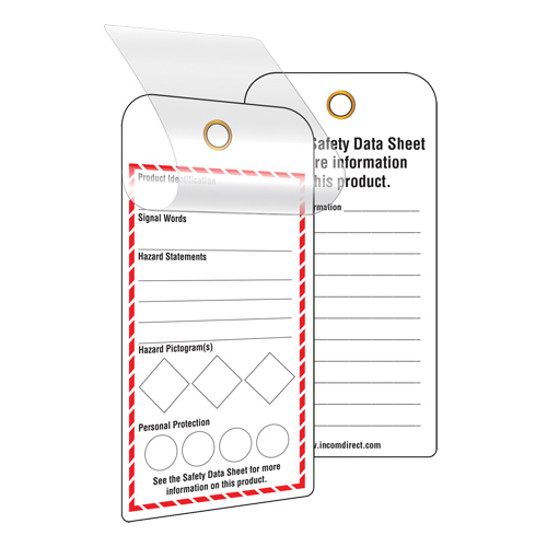&eacute;tiquettes SGH auto-plastifiantes pour le milieu de travail, Papier cartonn&eacute;, 3" la x 6" h, Anglais MAS Chibougamau