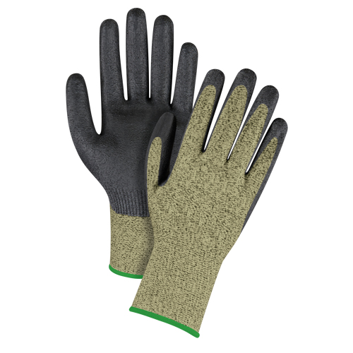 Gants &eacute;lastiques sans coutures r&eacute;sistants &agrave; la coupe noir & jaune, Taille Moyen/8, Calibre 13, Rev&ecirc;tement Mousse de nitrile, Enveloppe en Aramide, ASTM ANSI niveau A6 MAS Chibougamau