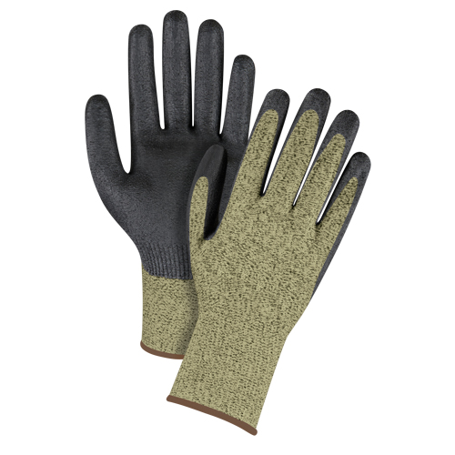 Gants &eacute;lastiques sans coutures r&eacute;sistants &agrave; la coupe noir & jaune, Taille Grand/9, Calibre 13, Rev&ecirc;tement Mousse de nitrile, Enveloppe en Aramide, ASTM ANSI niveau A6 MAS Chibougamau