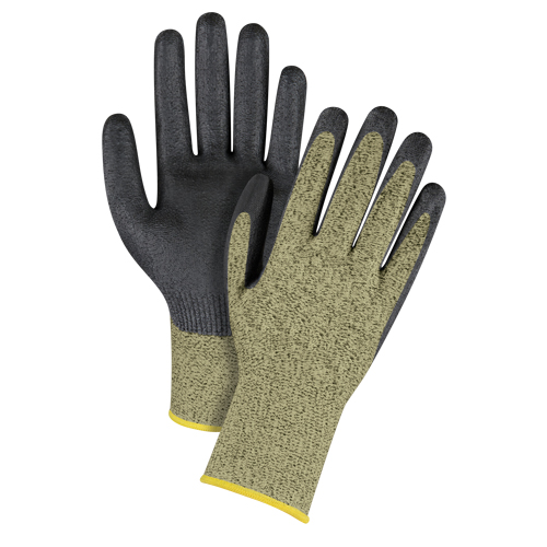 Black & Yellow Seamless Stretch Cut-Resistant Gloves, Size 2X-Large/11, 13 Gauge, Foam Nitrile Coated, Aramid Shell, ASTM ANSI Level A6 MAS Chibougamau