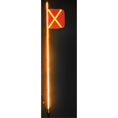 Fanions DEL robustes Safety Whip, Fixation Attelage, Hauteur 8, Orange avec X r&eacute;fl&eacute;chissant MAS Chibougamau